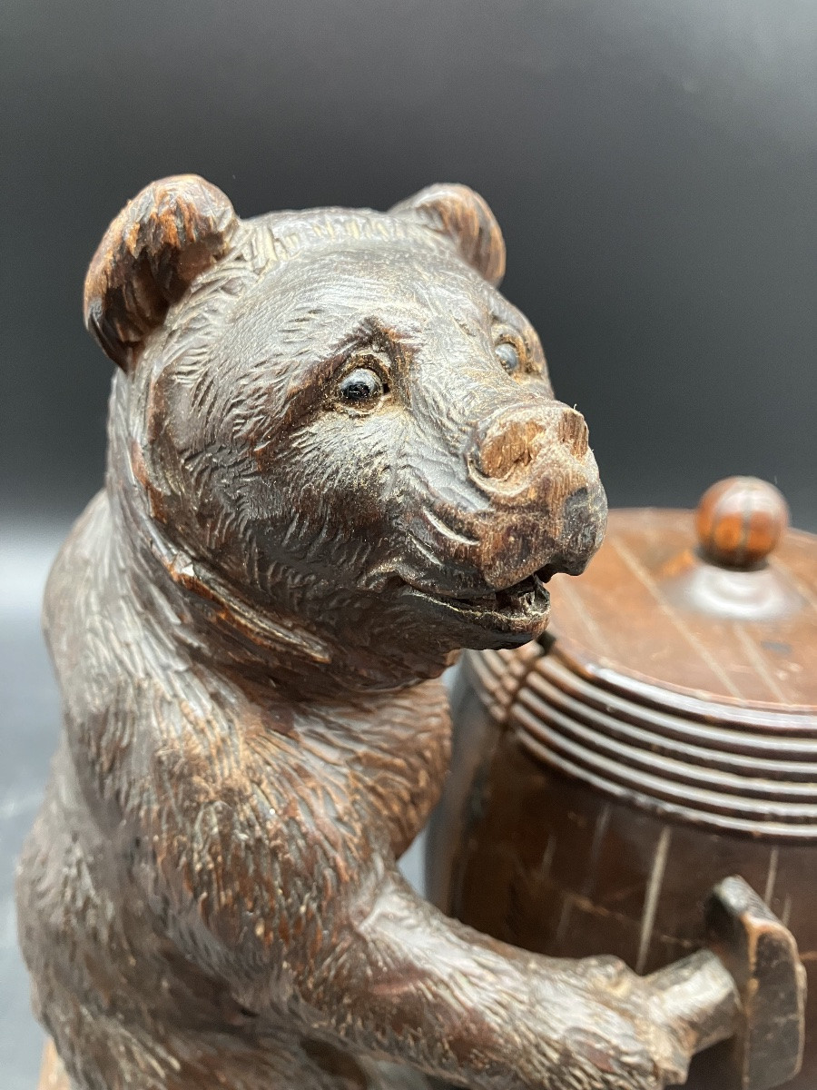 Black Forest Cooper Bear Brienz Covered Pot Barrel Glass Eyes-photo-2