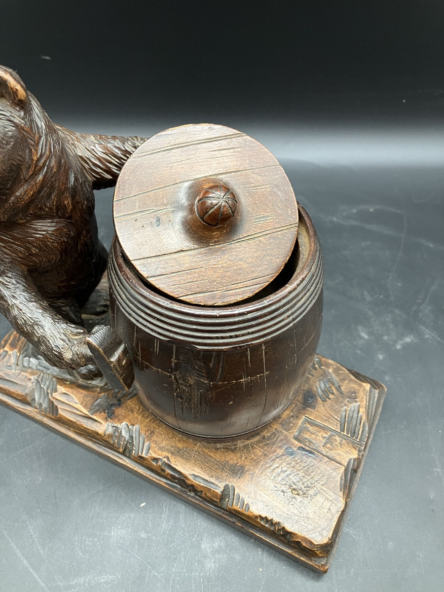 Black Forest Cooper Bear Brienz Covered Pot Barrel Glass Eyes-photo-3