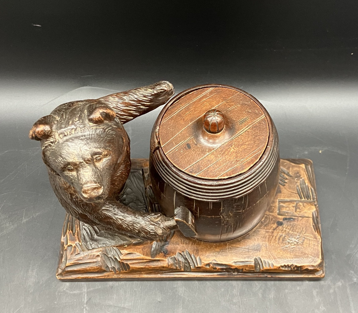 Black Forest Cooper Bear Brienz Covered Pot Barrel Glass Eyes-photo-4