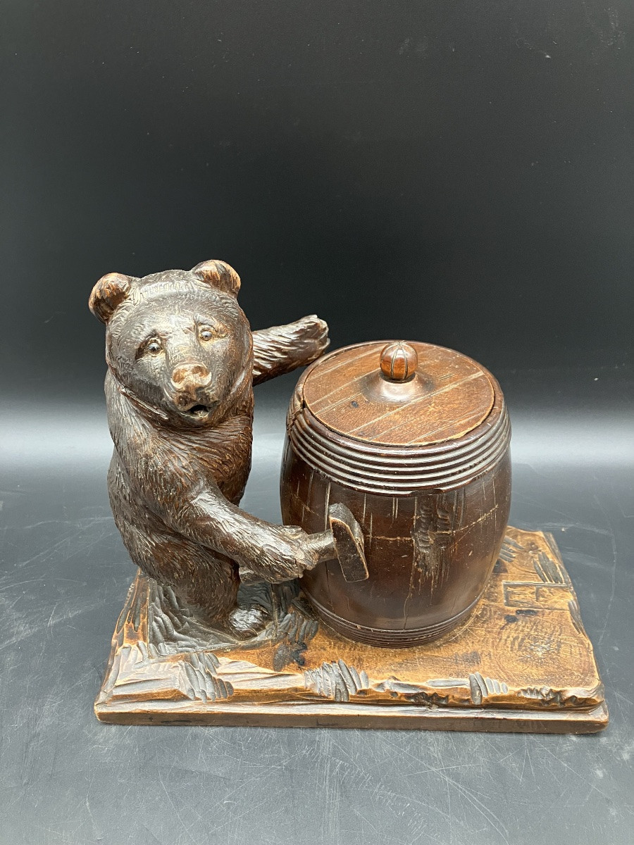 Black Forest Cooper Bear Brienz Covered Pot Barrel Glass Eyes-photo-5