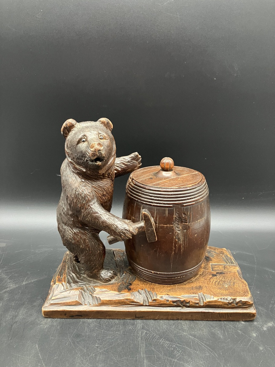 Black Forest Cooper Bear Brienz Covered Pot Barrel Glass Eyes-photo-6