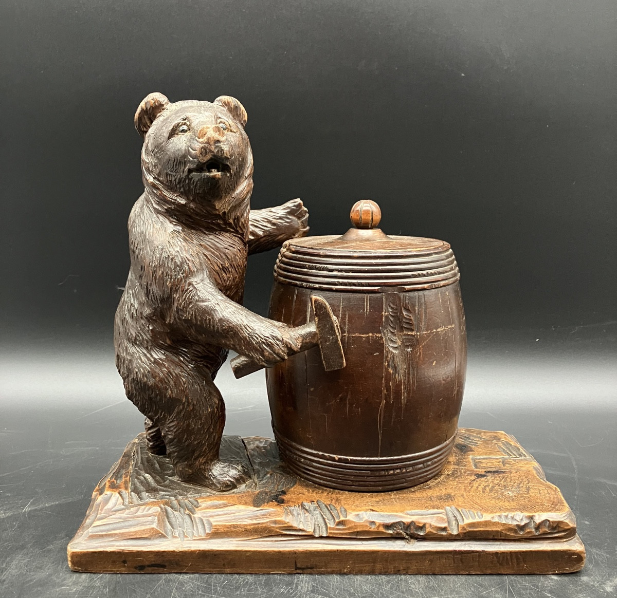 Black Forest Cooper Bear Brienz Covered Pot Barrel Glass Eyes