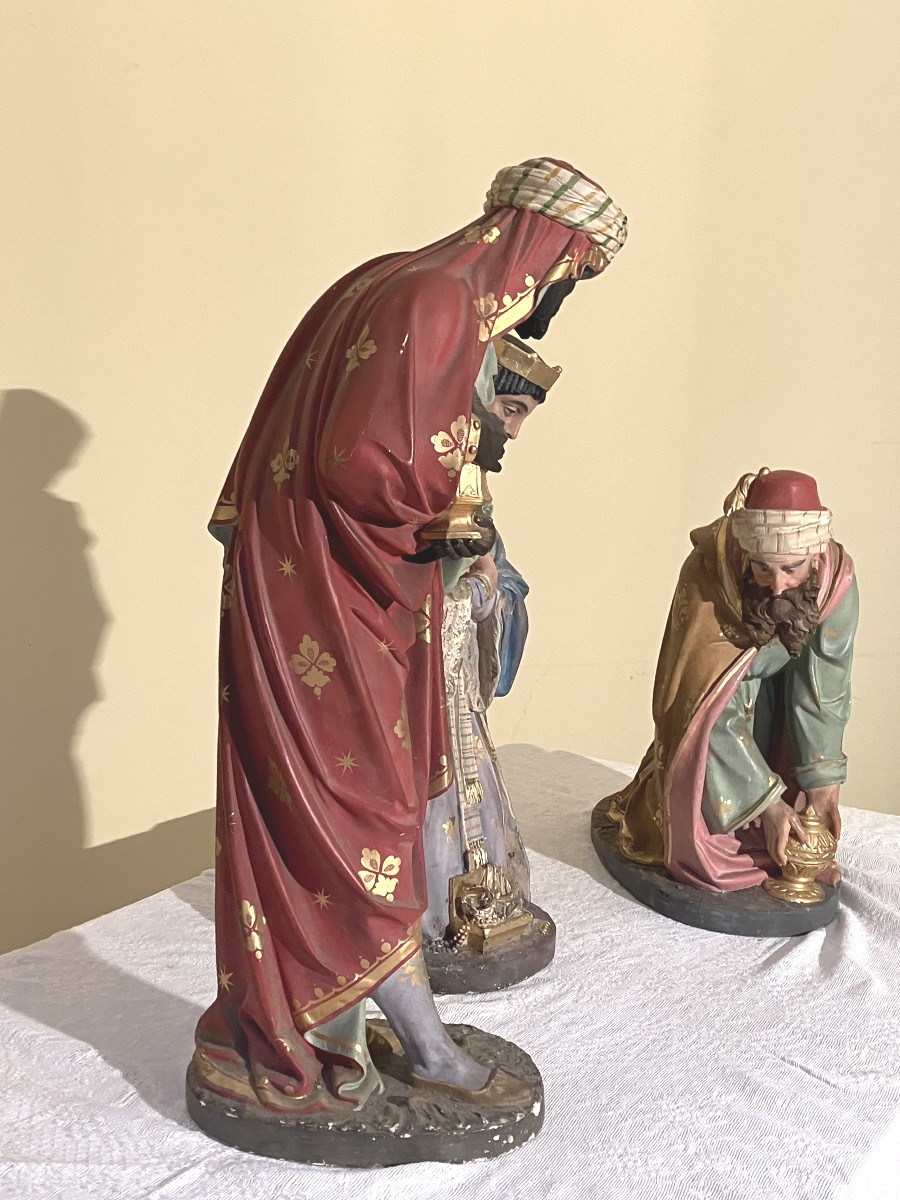 Raffl Paris Large Nativity Figures The Three Wise Men In Polychrome Plaster Santons-photo-1