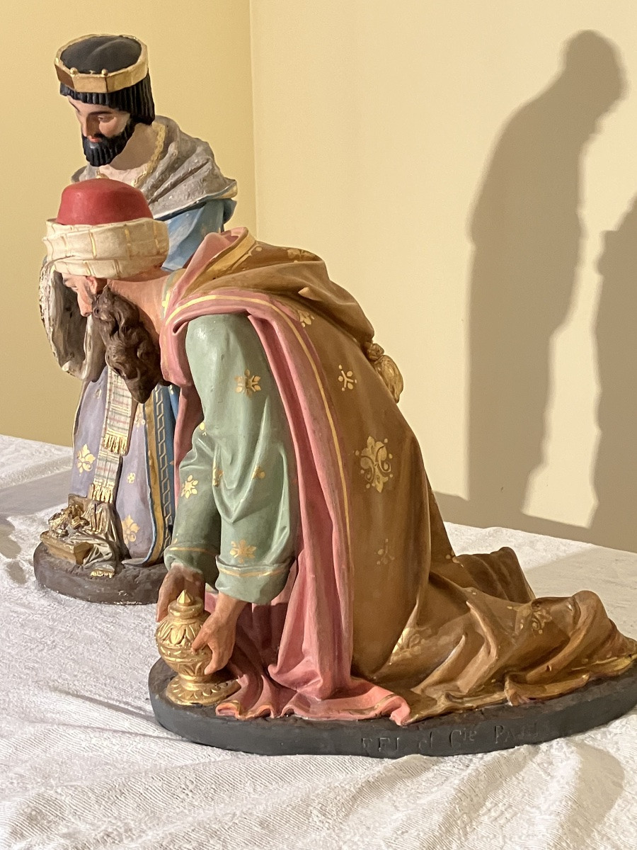 Raffl Paris Large Nativity Figures The Three Wise Men In Polychrome Plaster Santons-photo-2