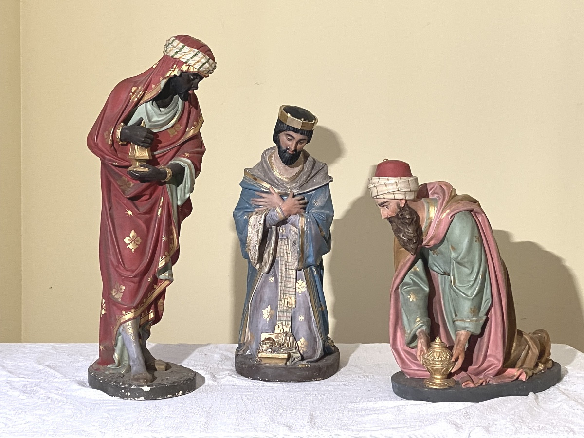 Raffl Paris Large Nativity Figures The Three Wise Men In Polychrome Plaster Santons