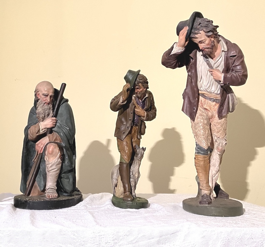 Raffl Paris Grands Personnages de crèche Les bergers  en plâtre polychrome Santons Noël