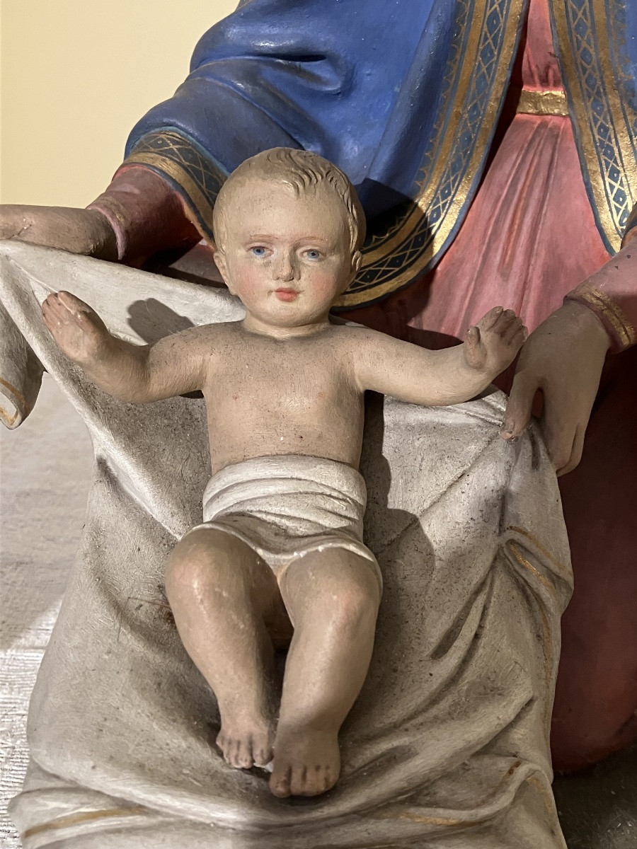 Jesus, Mary, And Joseph Nativity Scene Figures In Polychrome Terracotta (santons)-photo-4