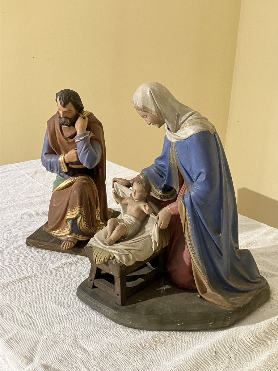 Jesus, Mary, And Joseph Nativity Scene Figures In Polychrome Terracotta (santons)-photo-6