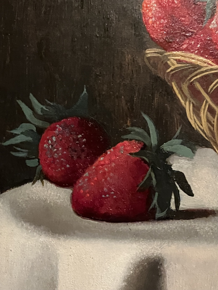 Pierre Jouffroy Nature morte au panier de fraises Franche comté  Peintre Franc Comtois  -photo-4