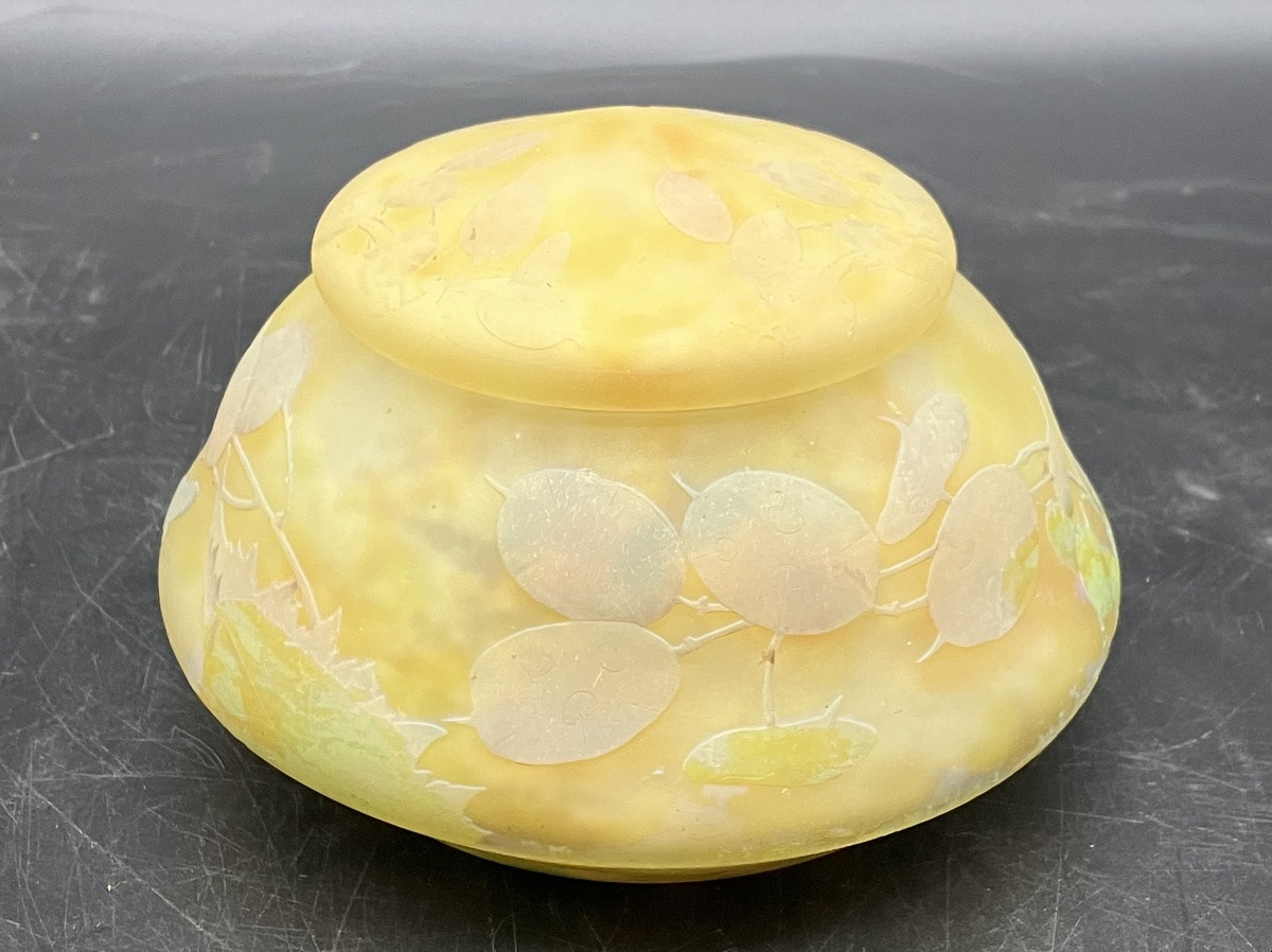 Daum Nancy Bonbonnière Decorated With The Papal Monk Motif, Art Nouveau Style, Engraved And Enameled Glass -photo-4