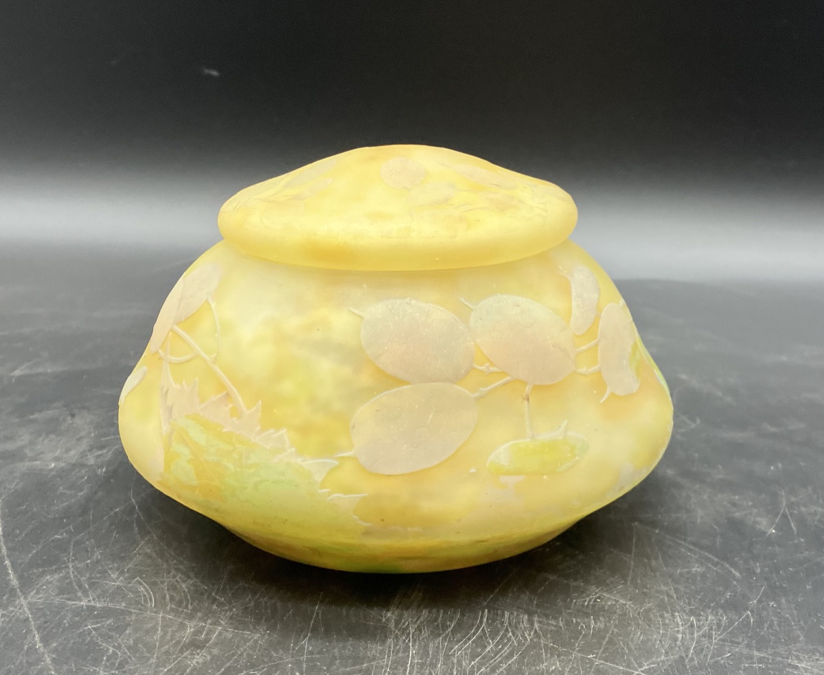Daum Nancy Bonbonnière Decorated With The Papal Monk Motif, Art Nouveau Style, Engraved And Enameled Glass -photo-5