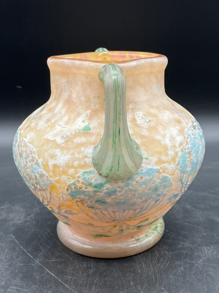 Daum Nancy Vase With Umbellifers, Dragonflies And Butterflies, Art Nouveau Style, With Powdered Handles-photo-2