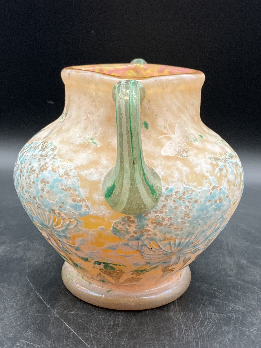 Daum Nancy Vase With Umbellifers, Dragonflies And Butterflies, Art Nouveau Style, With Powdered Handles-photo-4