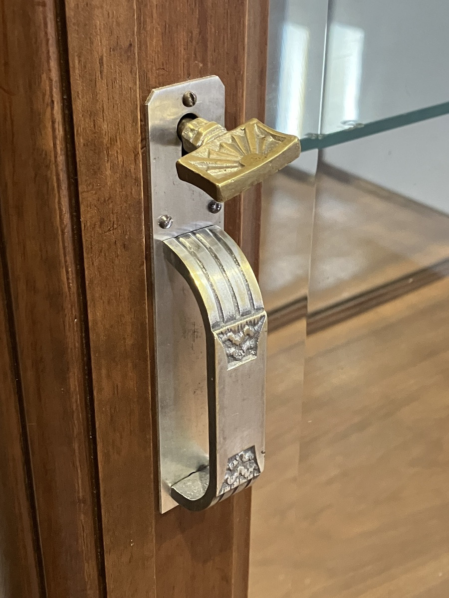 Art Deco Walnut Display Cabinet, Glazed On All Sides, Marble Top-photo-3