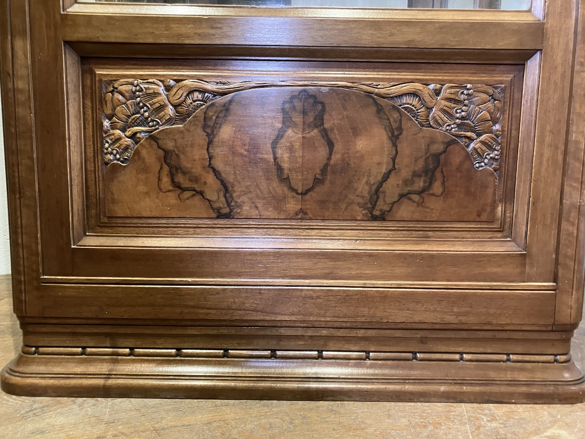 Art Deco Walnut Display Cabinet, Glazed On All Sides, Marble Top-photo-1