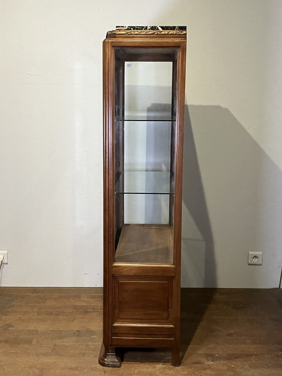 Art Deco Walnut Display Cabinet, Glazed On All Sides, Marble Top-photo-3