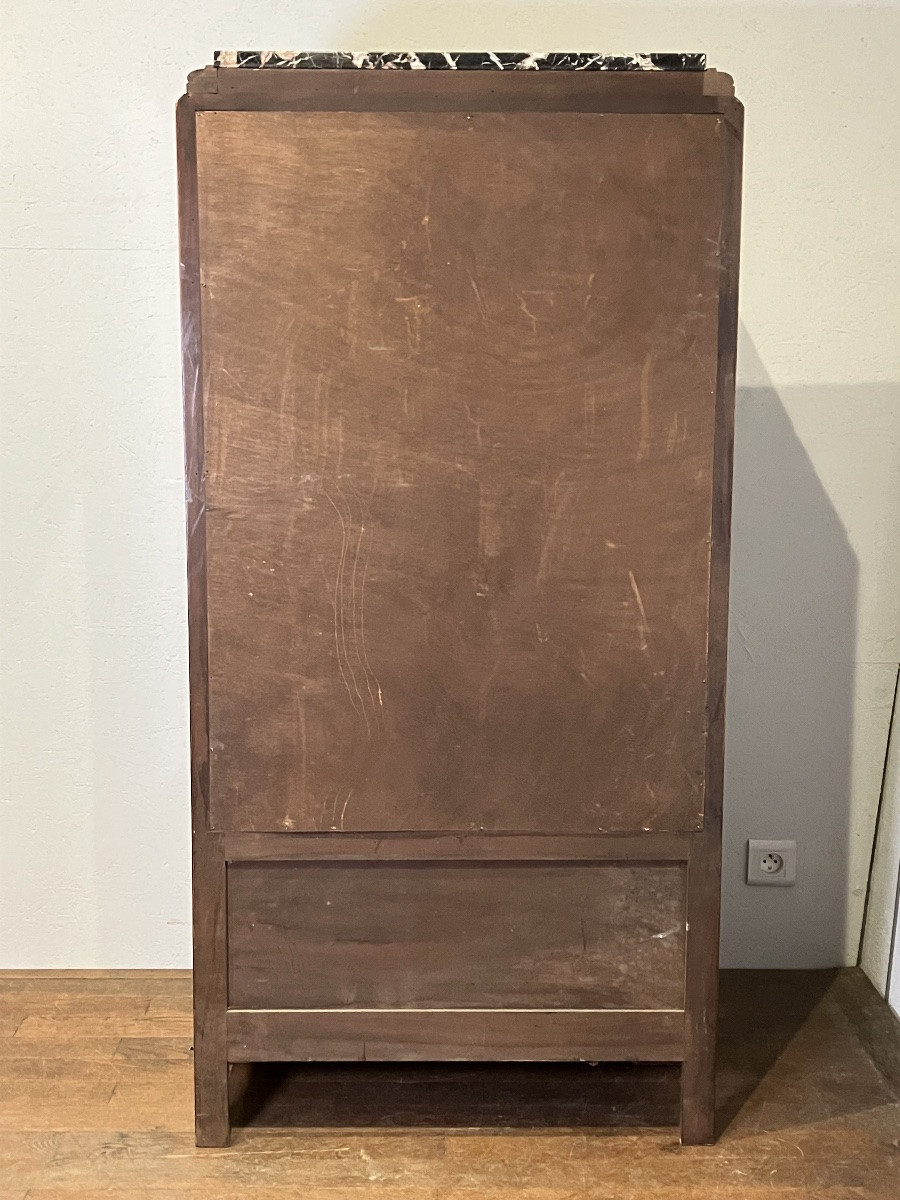 Art Deco Walnut Display Cabinet, Glazed On All Sides, Marble Top-photo-4