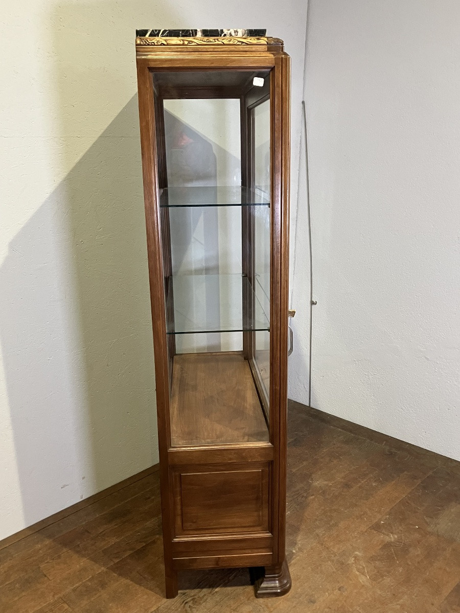 Art Deco Walnut Display Cabinet, Glazed On All Sides, Marble Top-photo-5