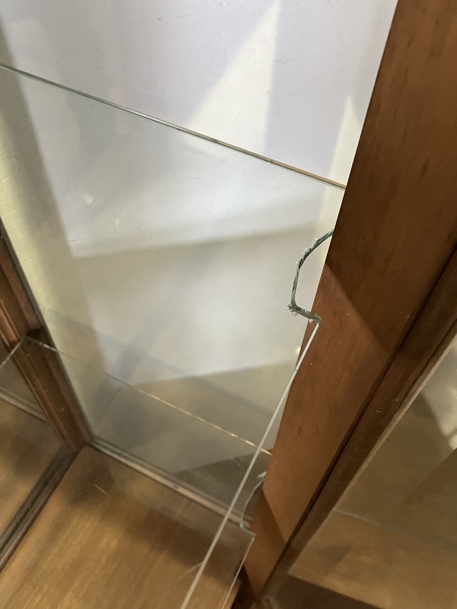 Art Deco Walnut Display Cabinet, Glazed On All Sides, Marble Top-photo-6