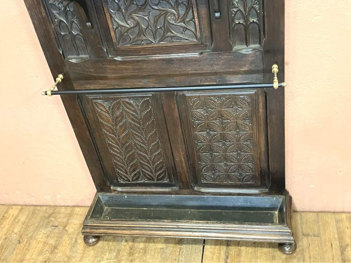 Gothic Style Oak Coat Rack, 19th Century-photo-1