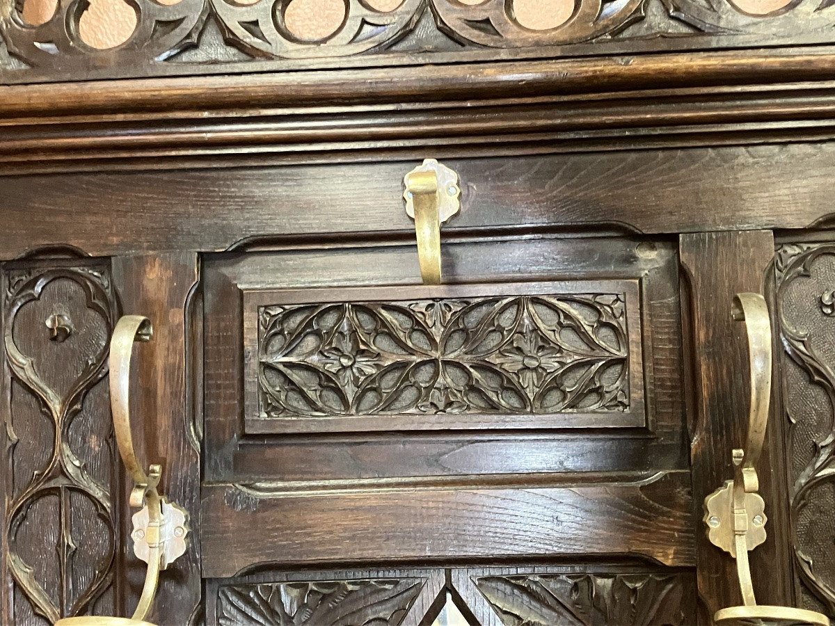 Gothic Style Oak Coat Rack, 19th Century-photo-2