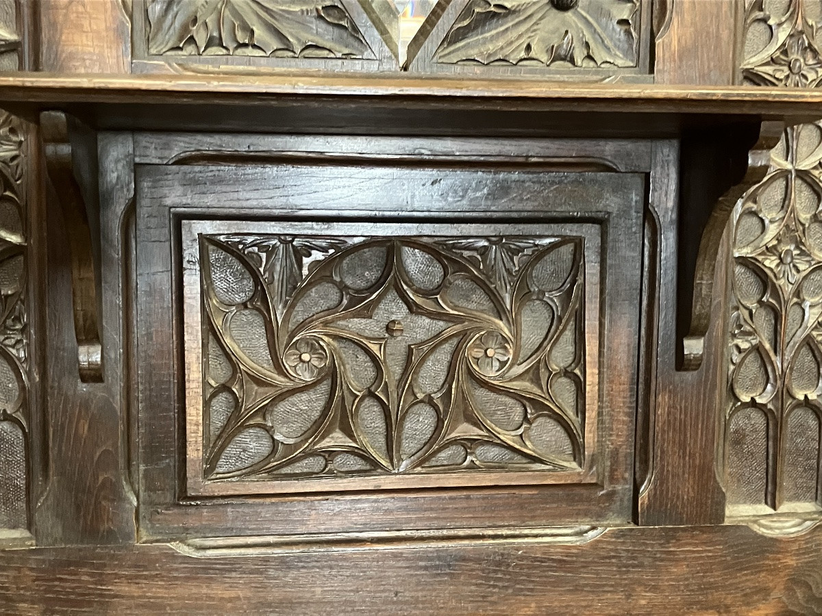 Gothic Style Oak Coat Rack, 19th Century-photo-3