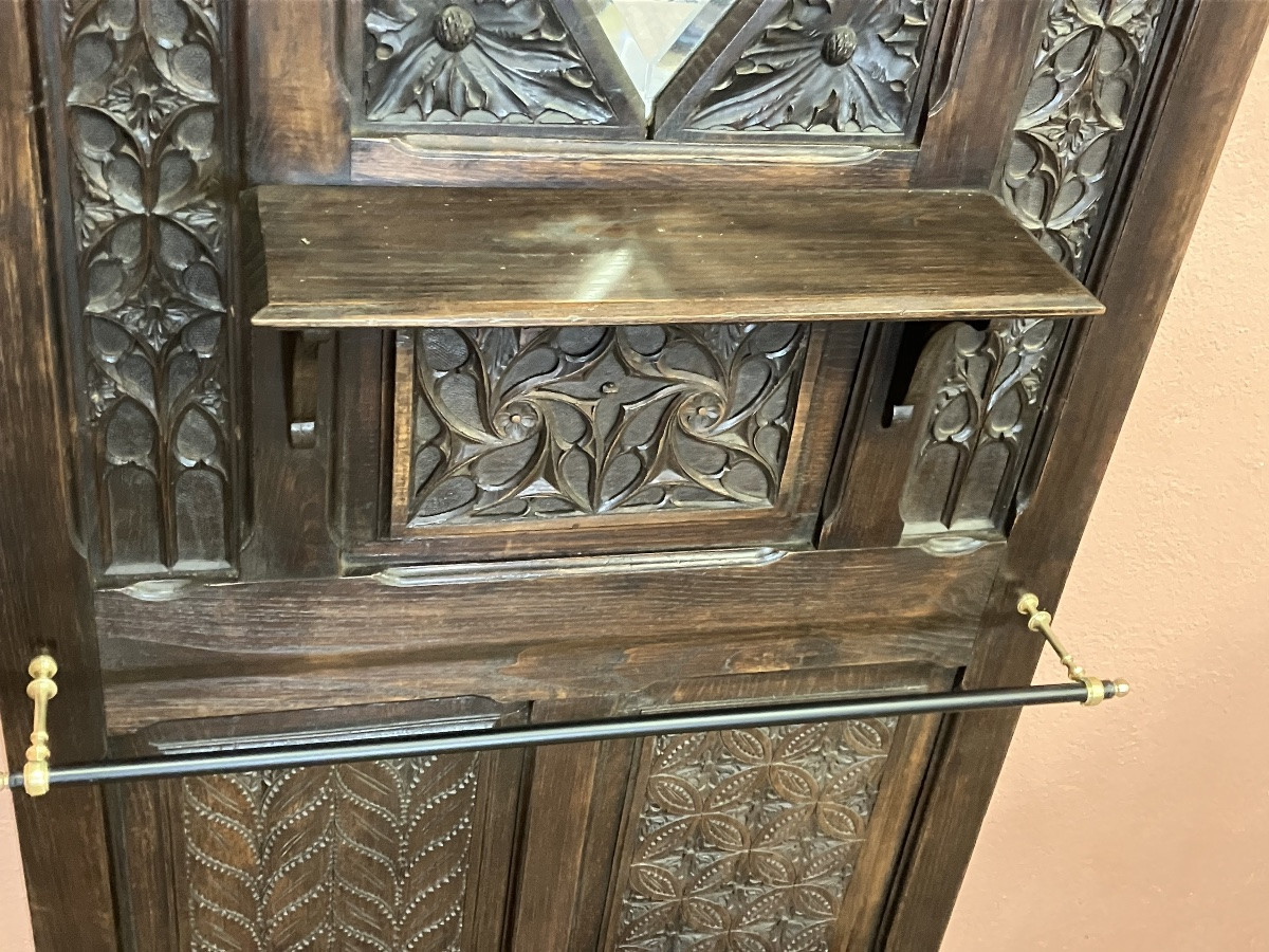 Gothic Style Oak Coat Rack, 19th Century-photo-4