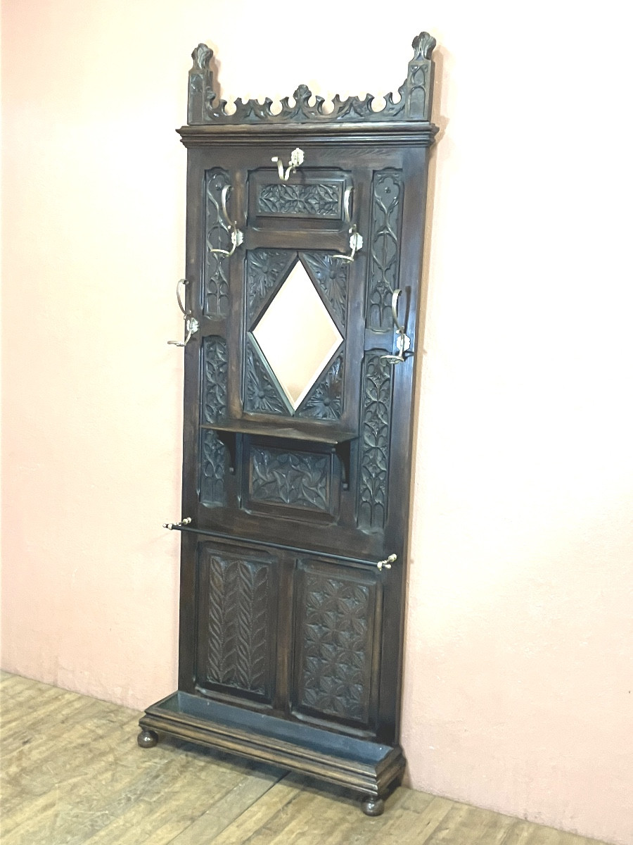 Gothic Style Oak Coat Rack, 19th Century-photo-8