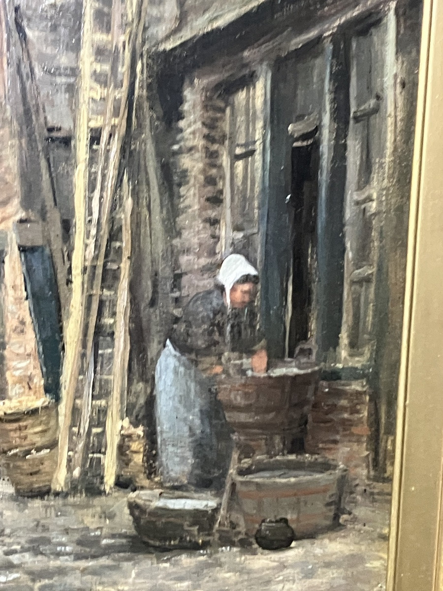 Emile Louis MATHON Dieppe le Pollet Tableau rue des 3 marmots-photo-3