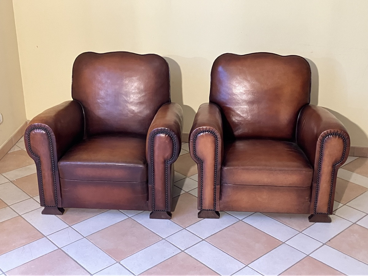 Pair Of 1950s Leather Club Chairs-photo-2
