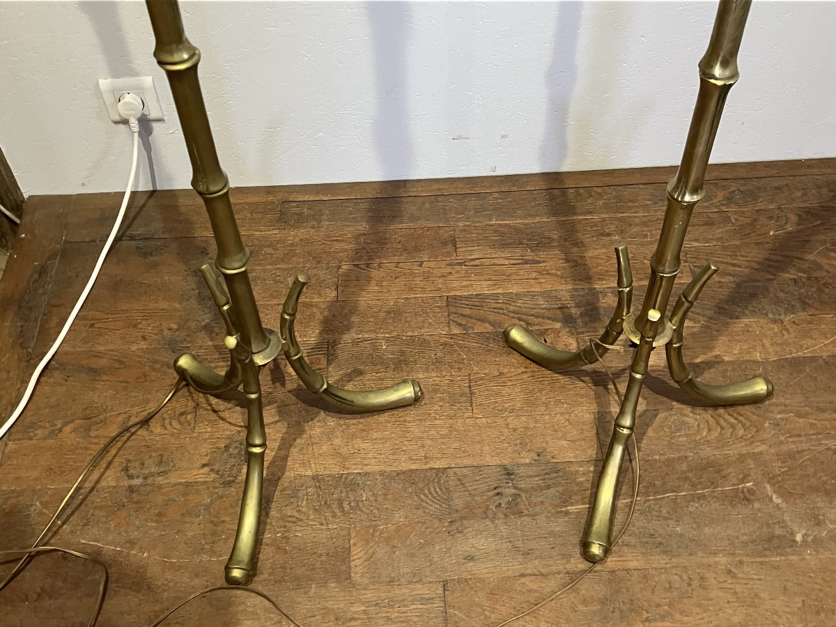 Maison Baguès Pair Of Bamboo Floor Lamps In Gilded Bronze-photo-3