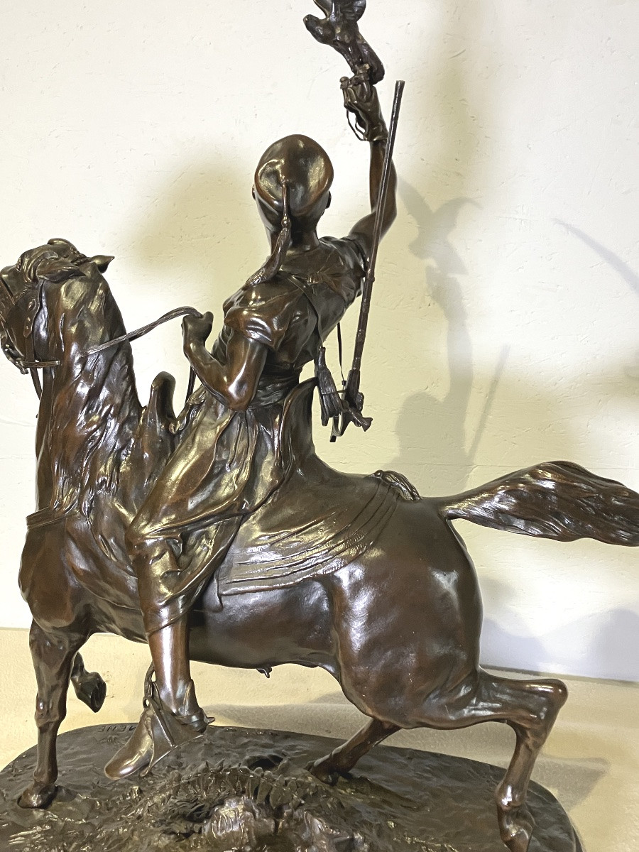 Pierre Jules Mène, Arab Falconer, 77 Cm, Bronze, Orientalist Horseman-photo-1