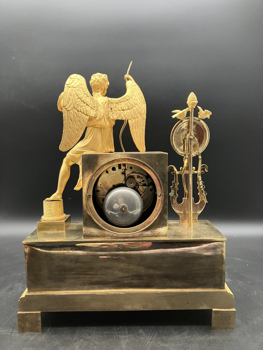 19th Century Empire Gilt Bronze Clock, Allegory Of Love And Peace-photo-3