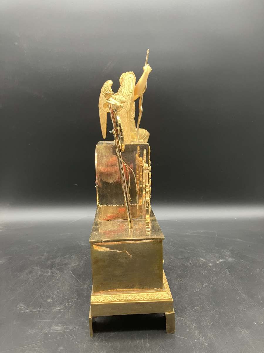 19th Century Empire Gilt Bronze Clock, Allegory Of Love And Peace-photo-4