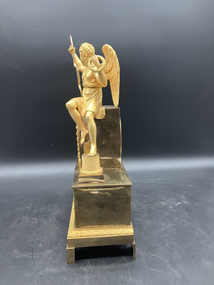 19th Century Empire Gilt Bronze Clock, Allegory Of Love And Peace-photo-5