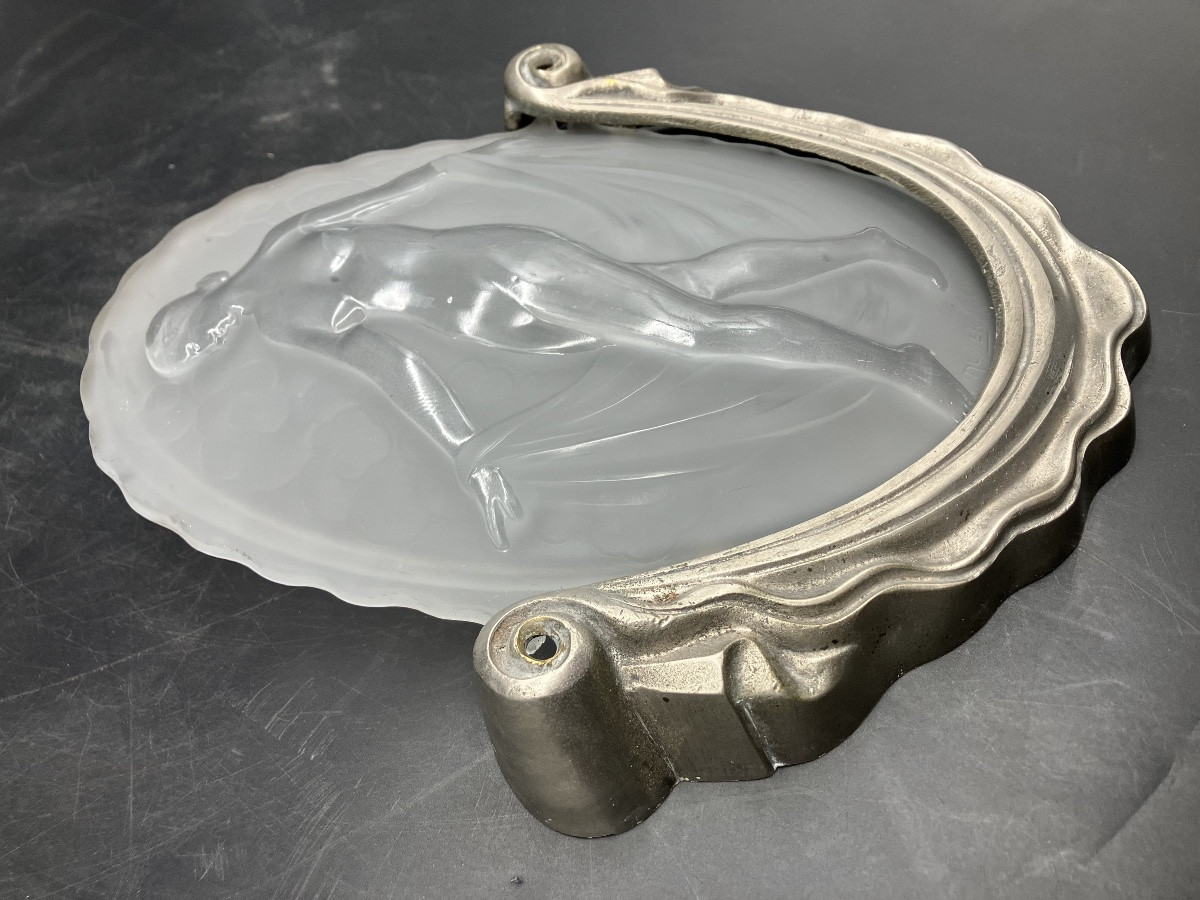 Muller Freres Luneville Applique art déco bronze argenté Verre moulé baigneuse-photo-2