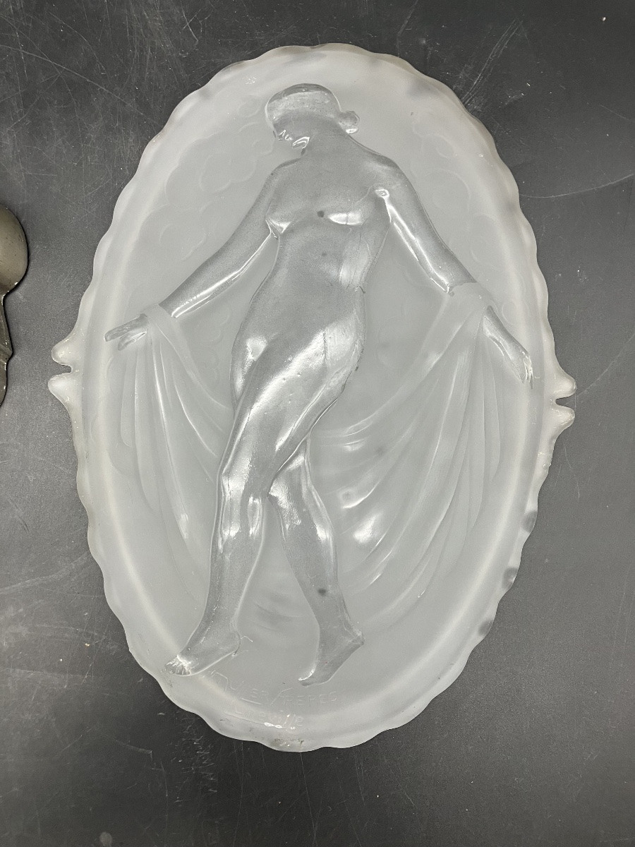 Muller Freres Luneville Applique art déco bronze argenté Verre moulé baigneuse-photo-1