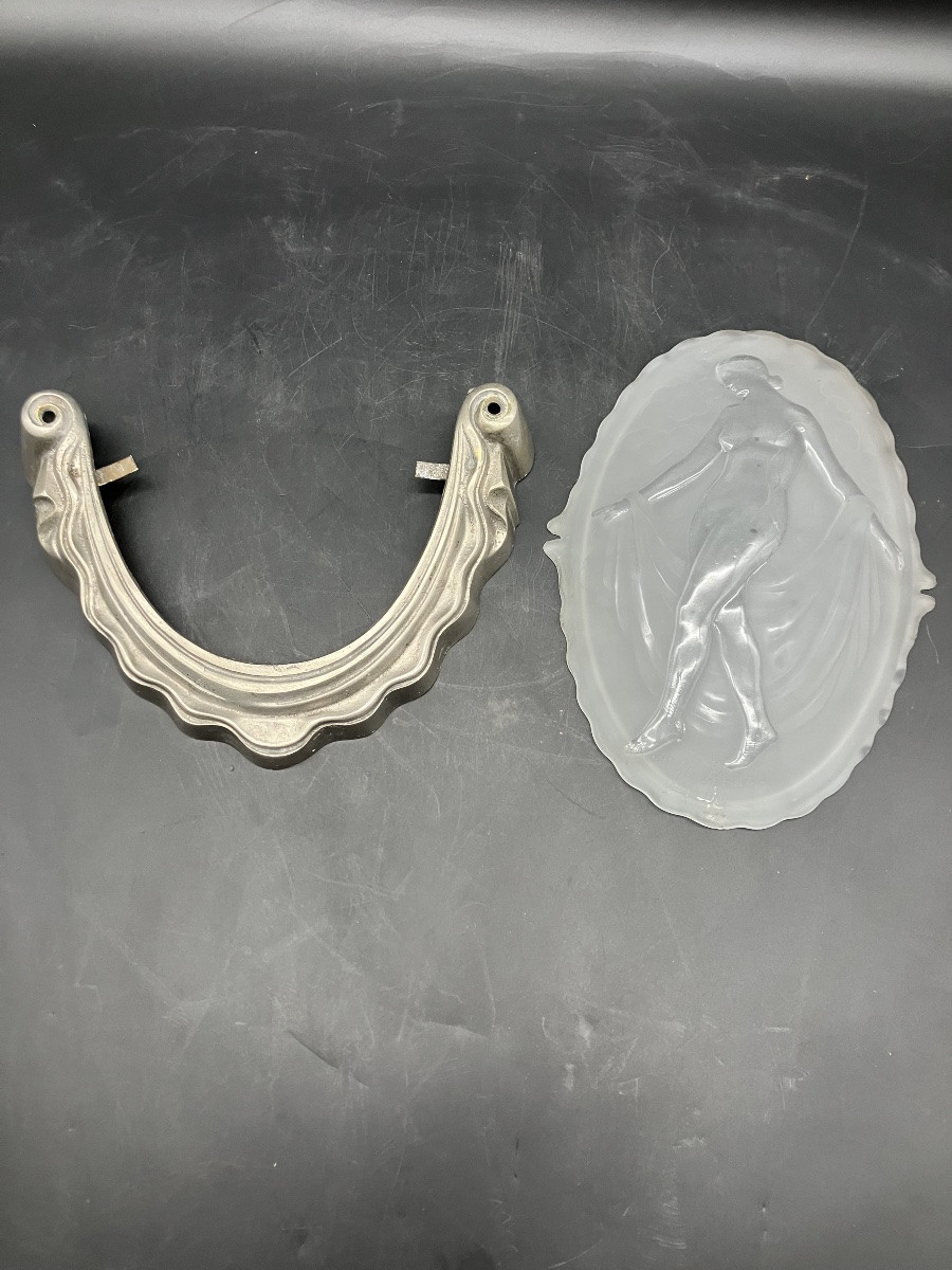 Muller Freres Luneville Applique art déco bronze argenté Verre moulé baigneuse-photo-2