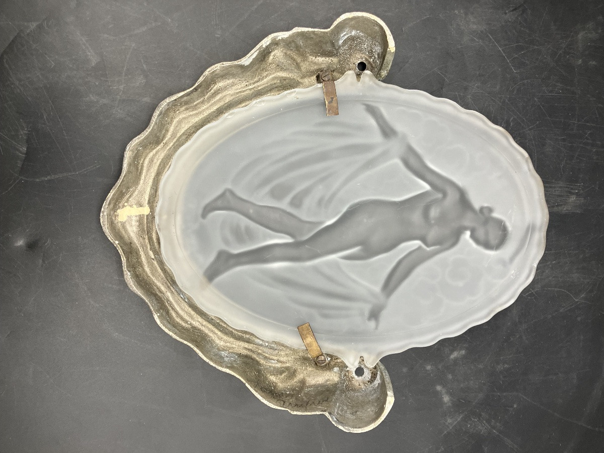 Muller Freres Luneville Applique art déco bronze argenté Verre moulé baigneuse-photo-4