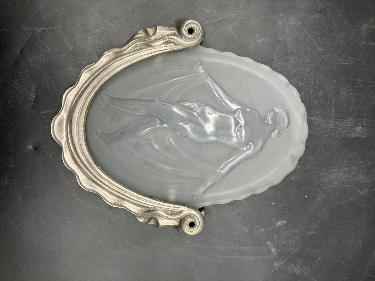 Muller Freres Luneville Applique art déco bronze argenté Verre moulé baigneuse-photo-5