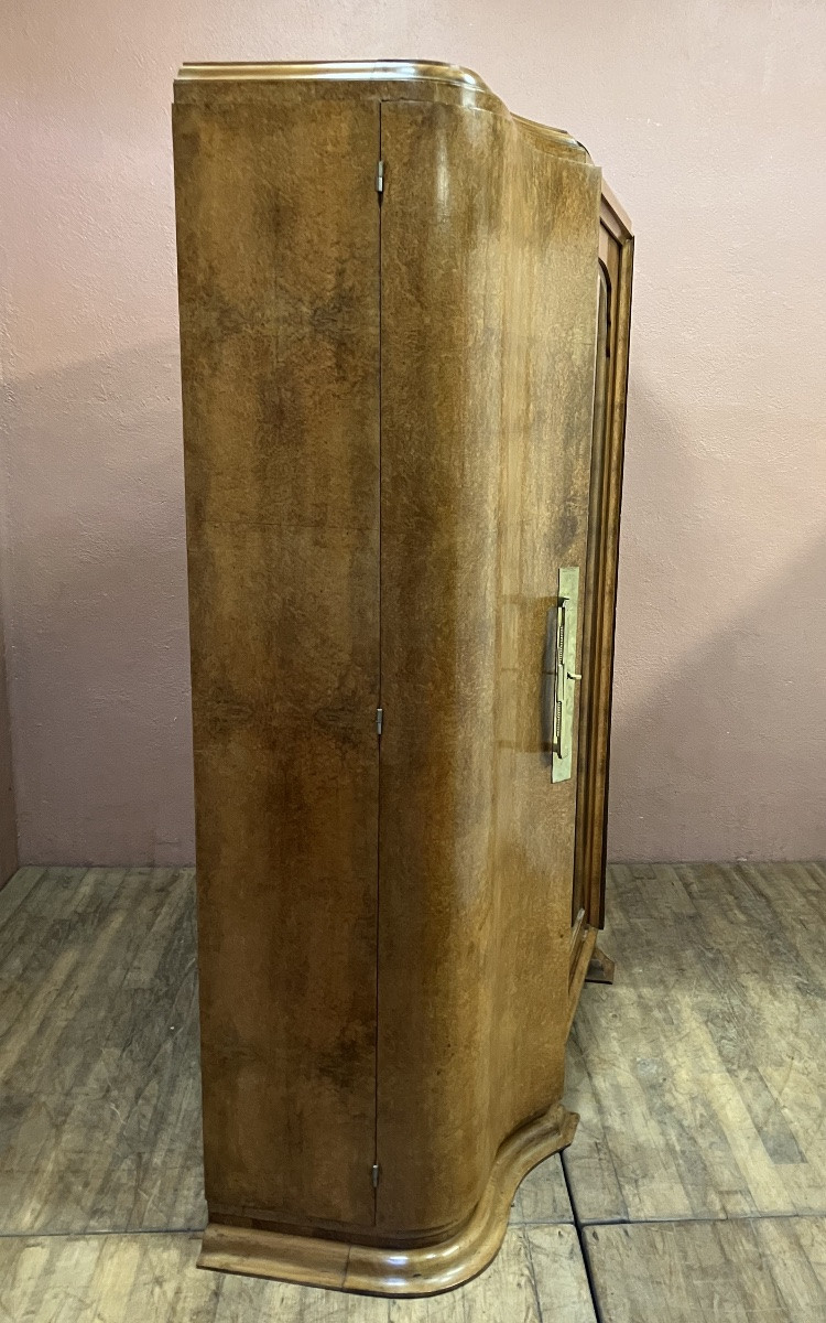 Armoire art déco en loupe d’Amboine 3 portes avec miroir central -photo-2
