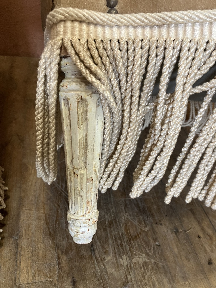 Paire de fauteuils crapaud bergères capitonnées Velours haut dossier Pieds Louis 16 Napoléon 3-photo-2