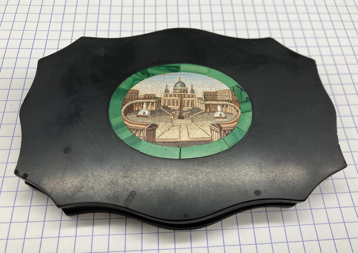 Presse papier Micro mosaïque Rome Place Saint Pierre Marbre Romain 19eme Grand Tour-photo-3