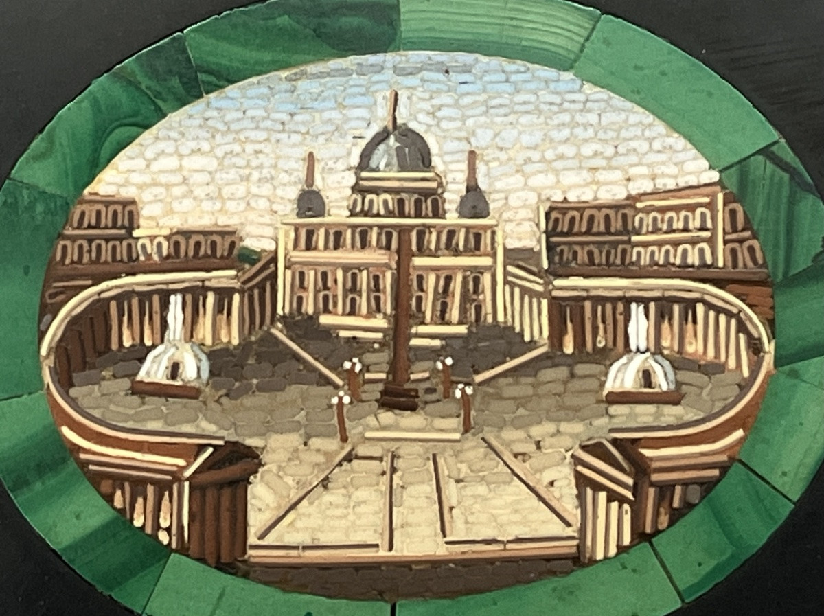 Presse papier Micro mosaïque Rome Place Saint Pierre Marbre Romain 19eme Grand Tour-photo-2