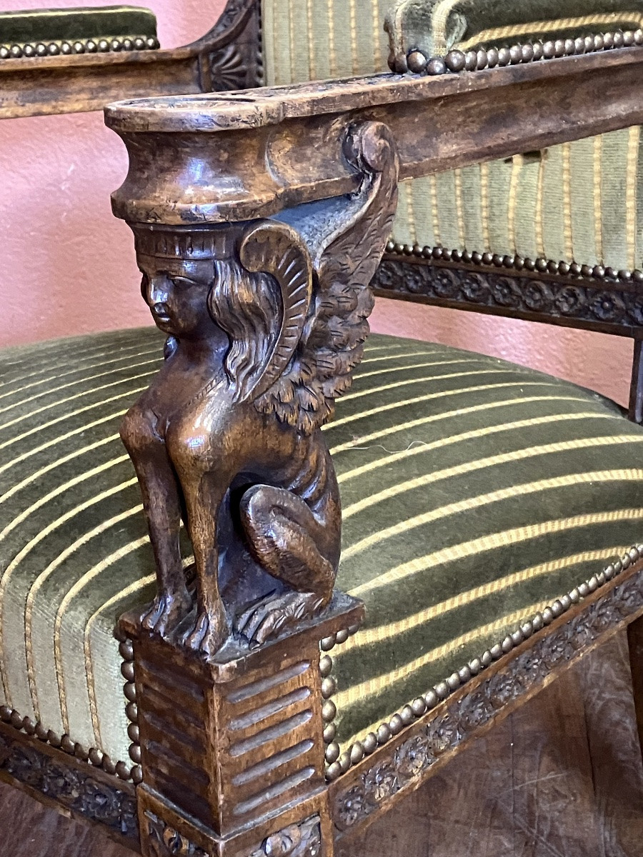 Paire de fauteuils empire retour d'Egypte décor sphinges-photo-3