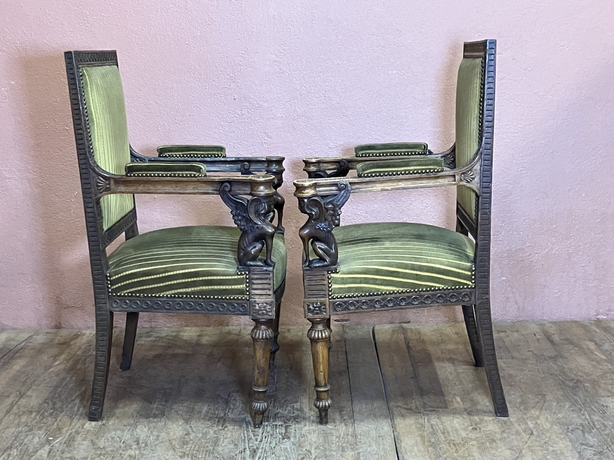 Paire de fauteuils empire retour d'Egypte décor sphinges-photo-4