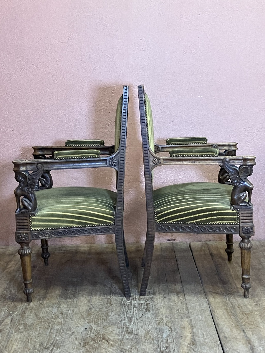 Paire de fauteuils empire retour d'Egypte décor sphinges-photo-5