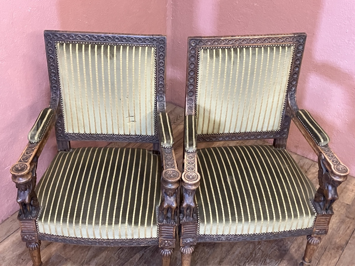 Paire de fauteuils empire retour d'Egypte décor sphinges-photo-8