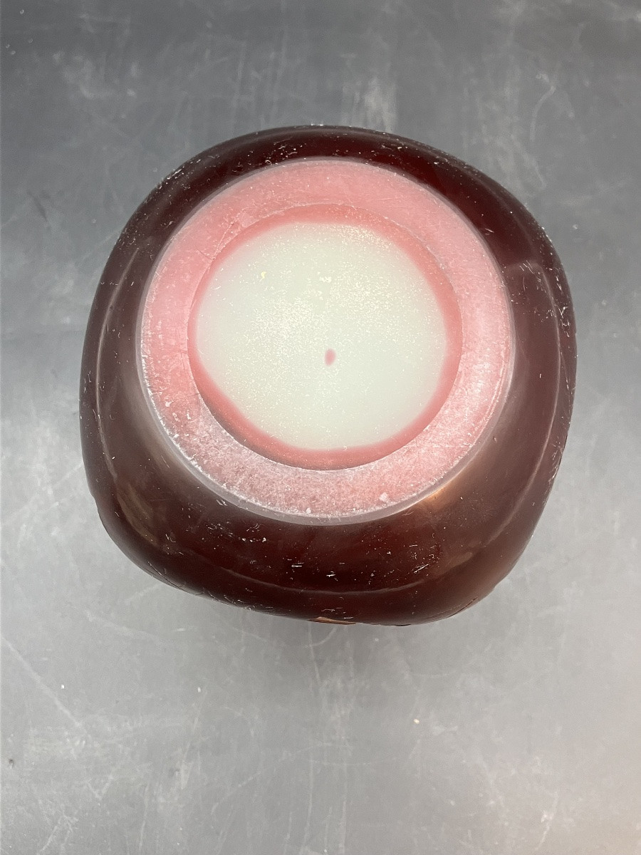 Emile Gallé Vase 18 cm rouge et jaune verre opalescent décor fleurs de pommiers art nouveau-photo-4