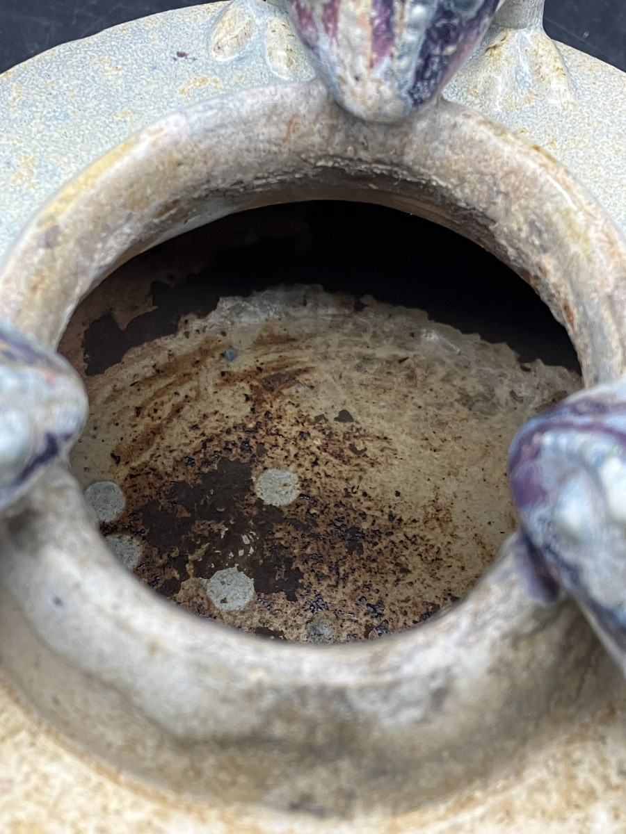 Charles Greber Vase art nouveau en grès Caméléon Gecko dans l'Eucalyptus céramique Beauvais-photo-1